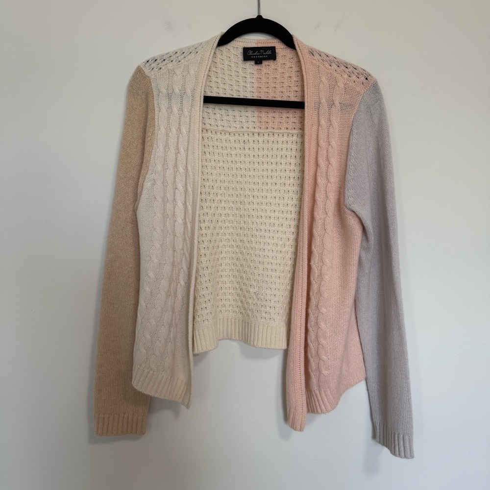 Claudia Nichole Cashmere Colorblock Open Front Cardigan Large